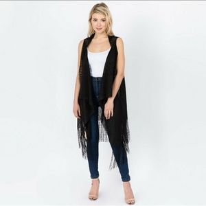 L.I.B Fringe Tassel Lace Vest In Black OSFM
